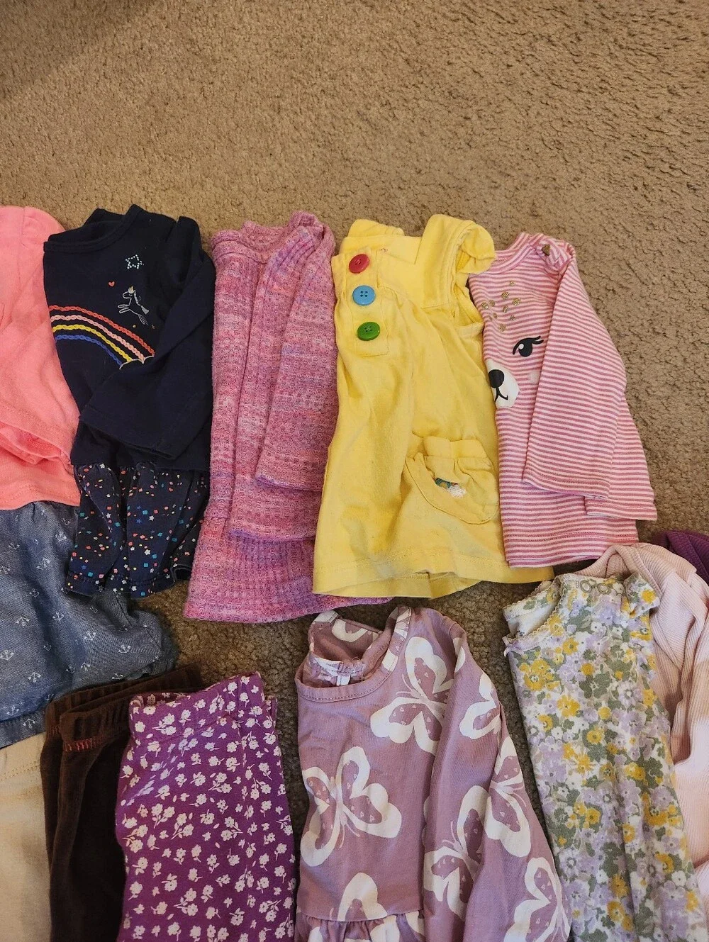 Large Mixed Lot Baby Girl 12-18M Shirts Bodysuits Leggings Dress Stripes Floral